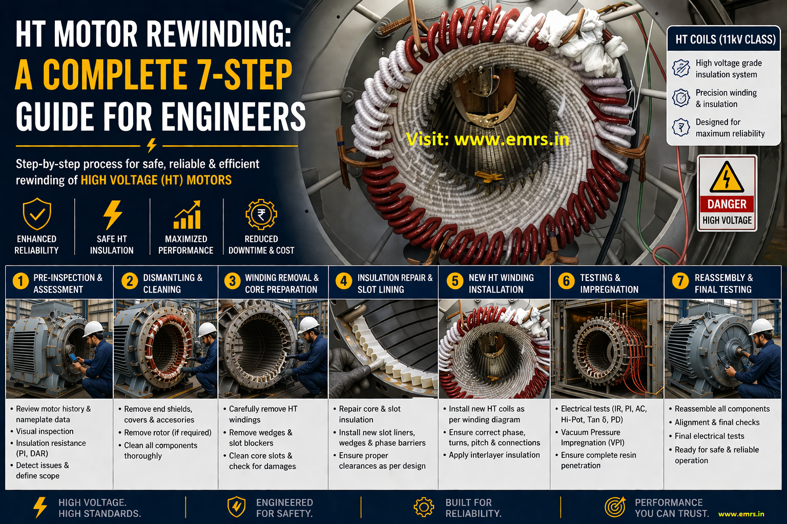 HT motor rewinding step-by-step